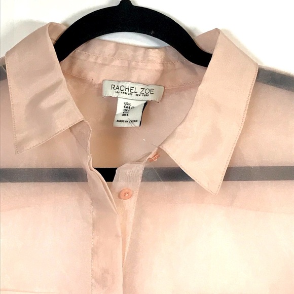 NWOT Rachel Zoe Pink Sheer Short Sleeve Button Down Cropped Blouse - Picture 3 of 6